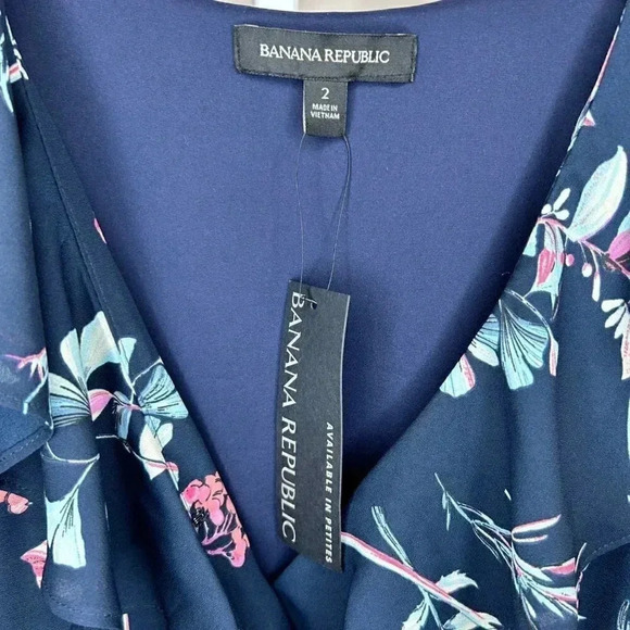 Banana Republic Size 2 High Low Ruffled Dress Navy Sleeveless Sundress - Picture 4 of 16